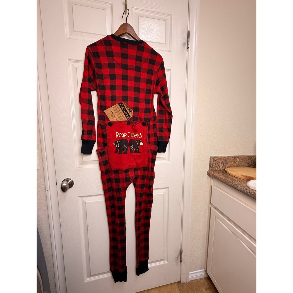 Lazy One Flapjacks Bear Cheeks Buffalo Plaid Union Suit Red Black XS FJ126 NWT